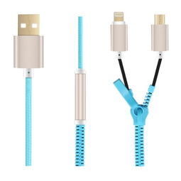 奇克摩克二合一拉鏈數據線 充電線 適用于三星 華為 小米 酷派等安卓接口 蘋果iphone 5 5s 6 6plus 藍色充電器 數據線產品圖片1