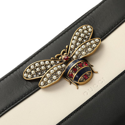 GUCCI(古馳) 黑白拼色蜜蜂長款拉鏈錢包